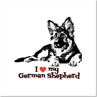 I Love My German Shepherd Cute German Shepherd Puppy Ink Art Posters and Art